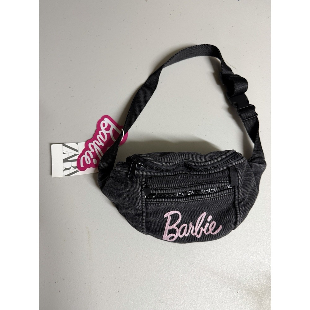 Zara X Barbie Mattel Fanny Pack Waist Purse Belt Bag Black Shimmer Body Oil